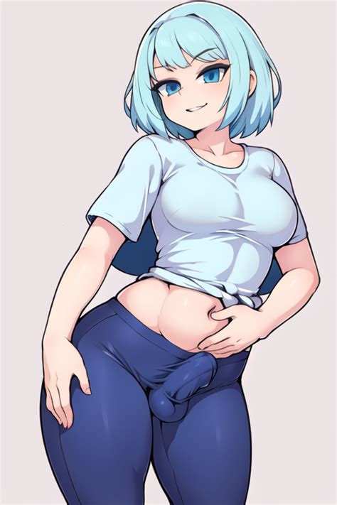 Rule 34 1futa Ai Generated Blue Eyes Blue Hair Bulge Bulge Through