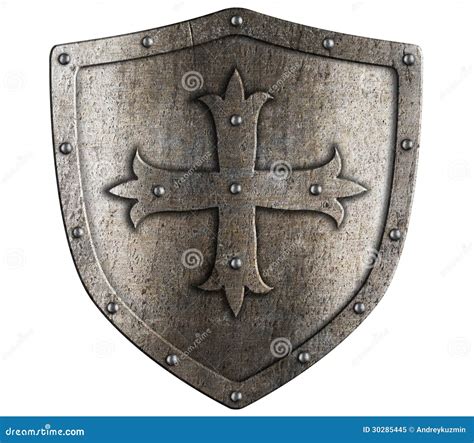 Old Crusader Metal Shield With Cross Isolated Stock Image Image Of