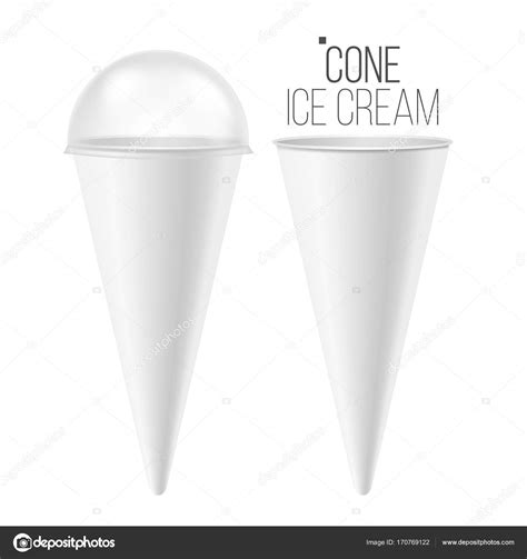 Cono De Helado Mock Up Vector 3D Realista En Blanco Embalaje Limpio