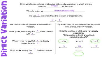 Direct Variation Constant Proportionality Google Slides Digital Notes