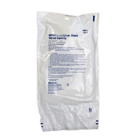 Container Empty IV Bag INTRAVIA PVC Ports 500mL 48 Case McGuff