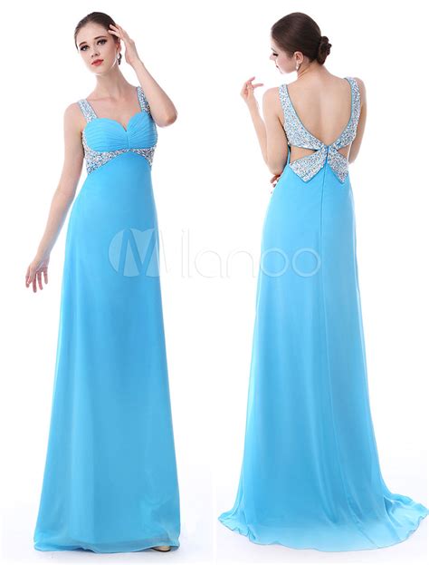 Blue Sweetheart Chiffon Homecoming Dress With Rhinestone Detailing