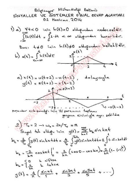 Sinyaller Ve Sistemler Final Soruları Ve Çözümleri Bahar 2014 Sayfa