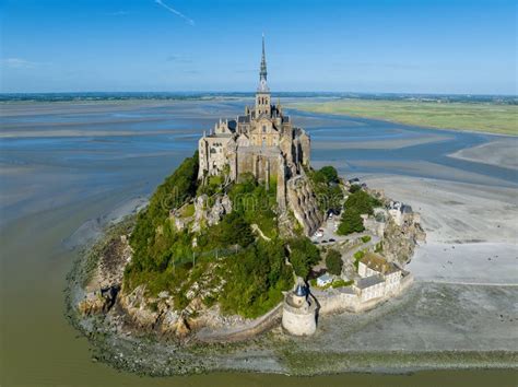 Vista Aérea Do Mont Saint Michel Abbey Normandy França Foto de Stock