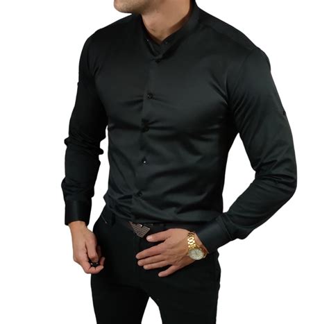 Koszula elegancka ze stójką slim fit czarna ESP013 XL 14715634146