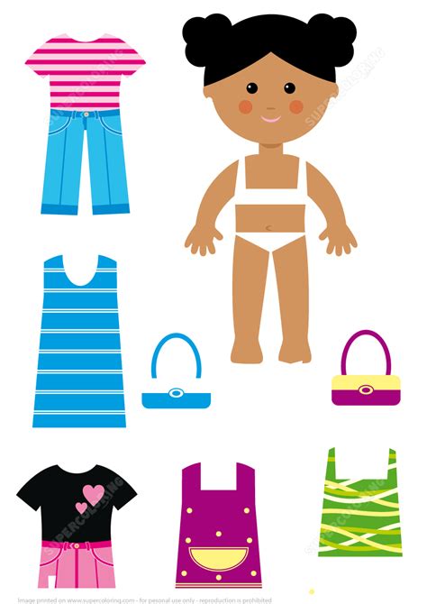 African-American Girl Paper Doll with Casual Clothes Set | Free ...