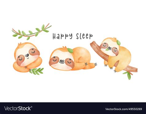 Group of adorable happy smile baby sloth sleeping Vector Image