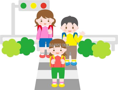 無料イラスト 横断歩道を渡る小学生の子どもたち