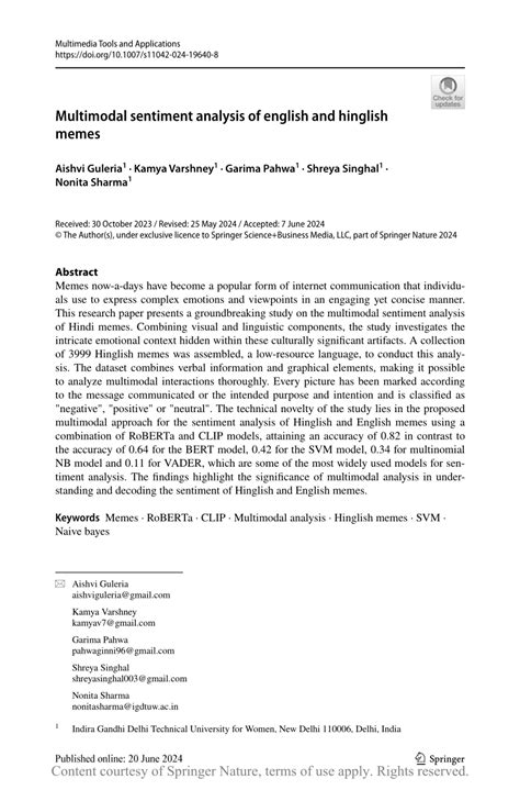 Multimodal sentiment analysis of english and hinglish memes