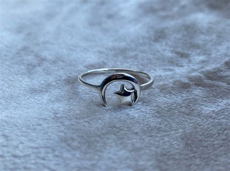 Silver Moon Star Ring Sterling Silver Moon Ring Etsy