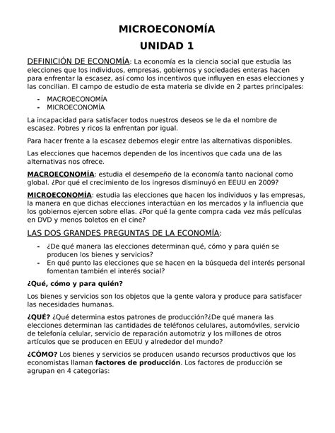 Microeconomía Resumen MICROECONOMÍA UNIDAD 1 DEFINICIÓN DE ECONOMÍA