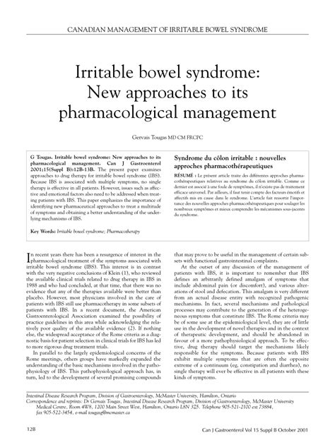 Pdf Irritable Bowel Syndrome New Approaches To Its Pharmacological