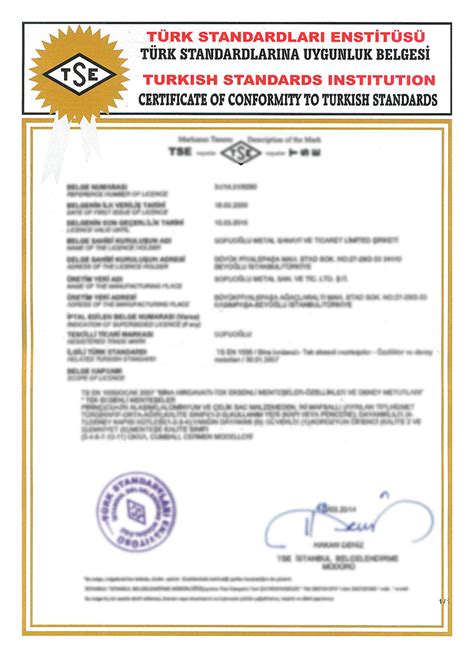 TSE BELGESİ (Menteşe) - SOFUOĞLU