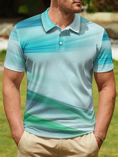 Mens Polo Shirt Golf Shirt Gradient Graphic Prints Linear Turndown