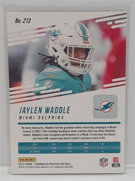 Panini Chronicles Prestige Football Jaylen Waddle Rc Miami