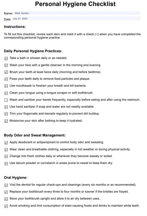 Personal Hygiene Worksheets For Adults