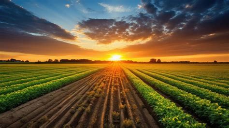 Premium Photo | Landscape farm field sunrise