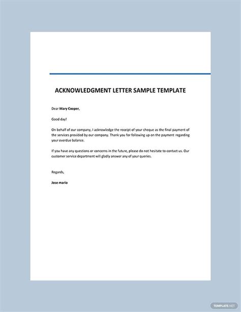 Acknowledgement Letter Sample Template In Google Docs Word Pages PDF