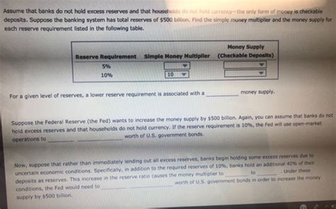 Solved Assume That Banks Do Not Hold Excess Reserves And Chegg