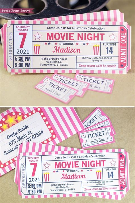 Movie Night Invitation Printables Red Vintage Ticket Movie Ticket Stub