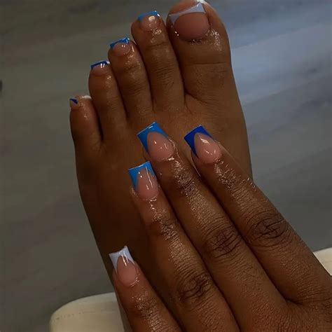 Short Square Press Nails Toenails Set French Tip Glitter Temu