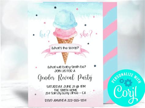 Ice Cream Gender Reveal Invitation What S The Scoop Pink Etsy