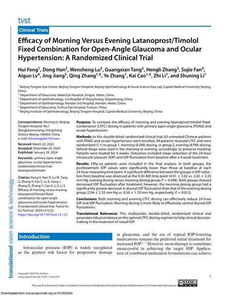 PDF Efficacy Of Morning Versus Evening Latanoprost Timolol Fixed