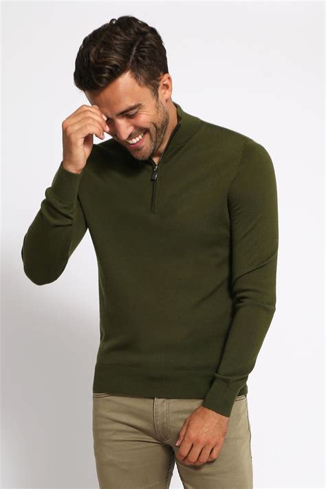 Suitable Merino Half Zip Trui Olijfgroen Mri Hz Kl Olive