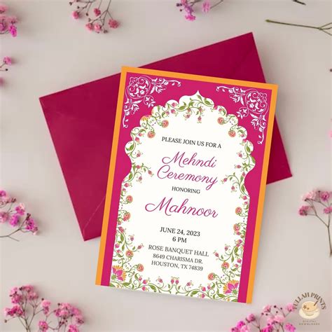 Floral Arch Mehndi Invitation Dholki Invite Editable Template Mehndi Evite Mayoun Invite