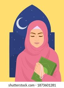 Muslim Woman Standing Hand Holding Quran Stock Vector (Royalty Free ...