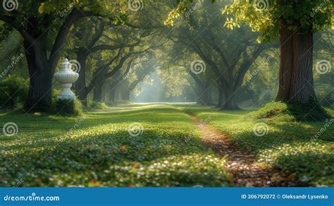 Park Landscape Trees Growing In A Row Stock Illustration Illustration