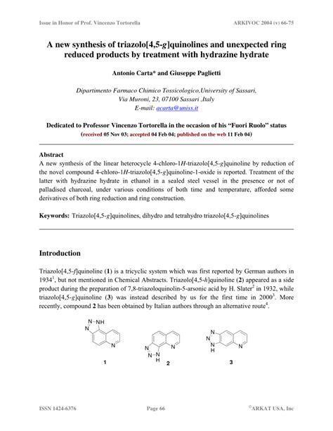 PDF A New Synthesis Of Triazolo 4 5 G Quinolines And Unexpected Ring