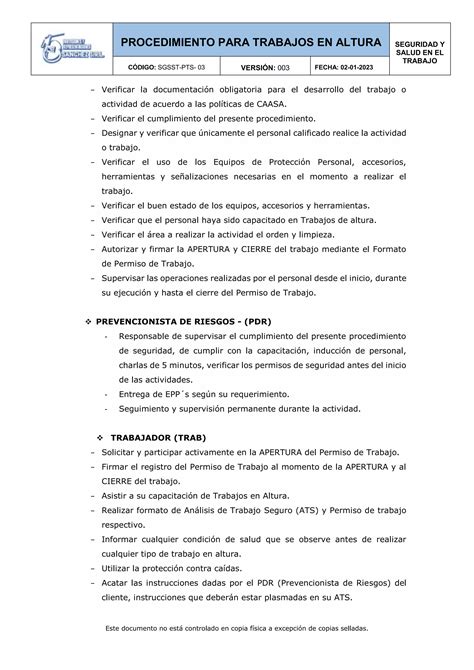 SGSST PTS 03 PROCEDIMIENTO PARA TRABAJOS EN ALTURA Docx