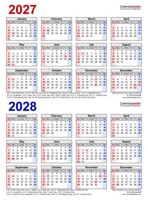 2027 2028 Two Year Calendar Free Printable Pdf Templates