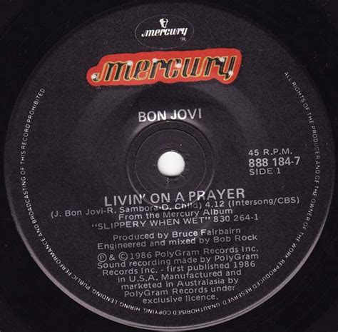 Bon Jovi – Livin' On A Prayer (1986, Vinyl) - Discogs