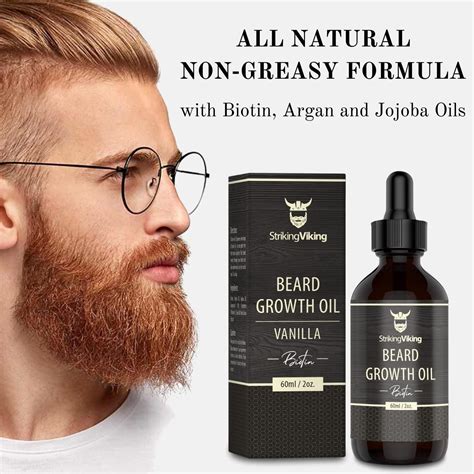 Striking Viking Beard Growth Oil With Biotin 2 Fl Oz Vanilla Scented Natural Serum For Mens