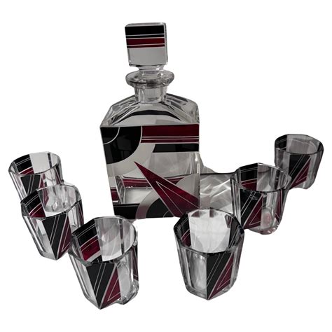 Modernist Art Deco Decanter Bottle With Six Glasses Designed By Karl