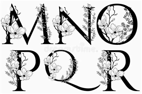 Vector Hand Drawn Floral Uppercase Letters Monograms Stock Vector Illustration Of Branch