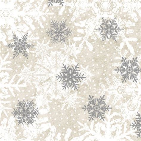 Christmas Fabric White And Metallic Silver Snowflakes On