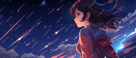 Premium AI Image | Shooting stars in the night sky with anime style