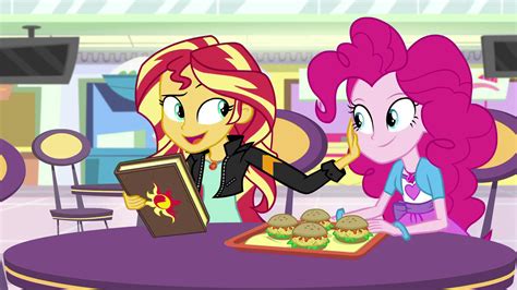 Image Sunset Shimmer Pushing Pinkie Pie Away Egs3png My Little