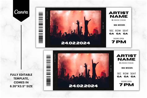 Custom Concert Ticket Canva Template 3 Graphic By Sundiva Design