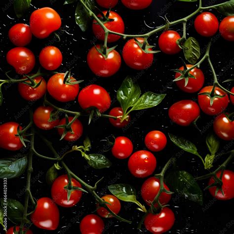 Fondo Con Detalle Y Textura De Tomates Cherry Con Tonos Rojos Hojas Y