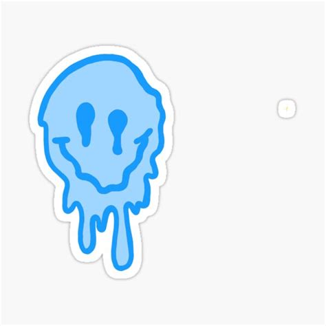 Blue Drippy Smiley Face Sticker For Sale By Larakoelliker Redbubble