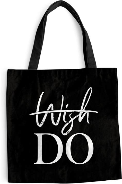 Schoudertas Strandtas Shopper Wish Zwart Wit Quote X Cm