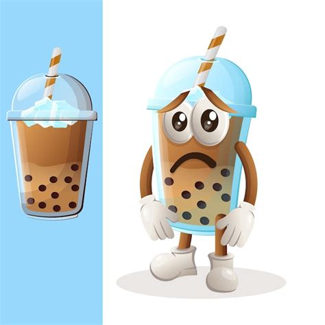 Premium Vector Cute Bubble Tea Mascot With Sad Expression