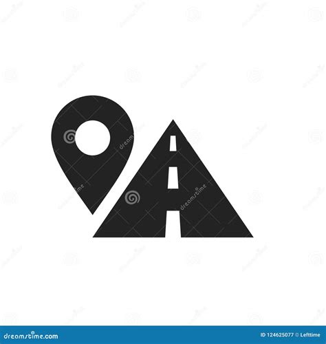 Route Location Symbol Map Pin Sign And Road Black Icon Stock Vector