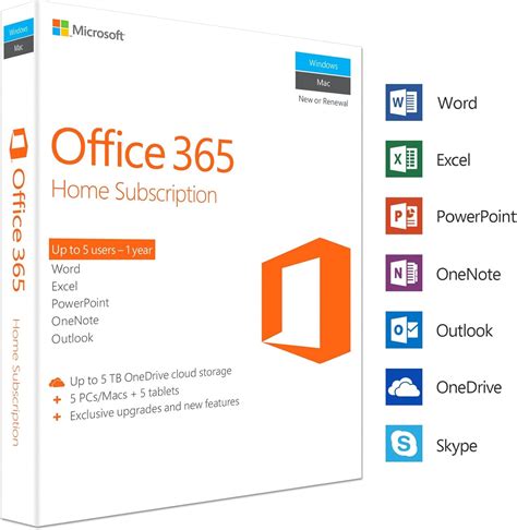 Microsoft Office 365 Home 5 Devices 1 Year Pcmac Box Amazon