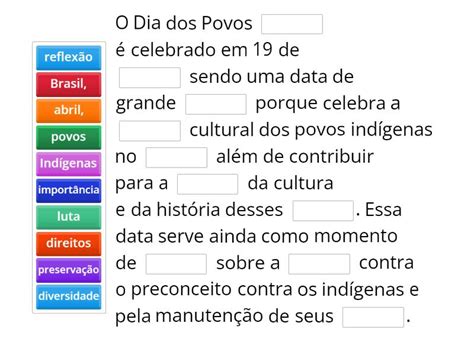 Povos Ind Genas Ano Complete The Sentence