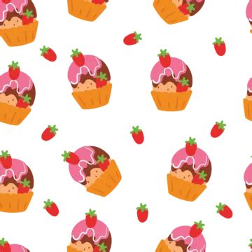 Seamless Pattern Cartoon Cute Strawberry Cupcake Vector Seamless